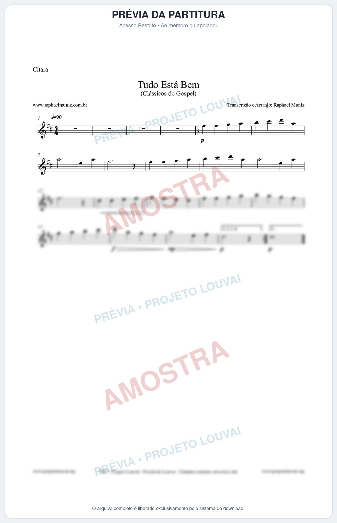 Prévia protegida da primeira página da partitura Partitura para Cítara - Tudo Está Bem - Harpa Cristã nº52 - Clássicos do Gospel