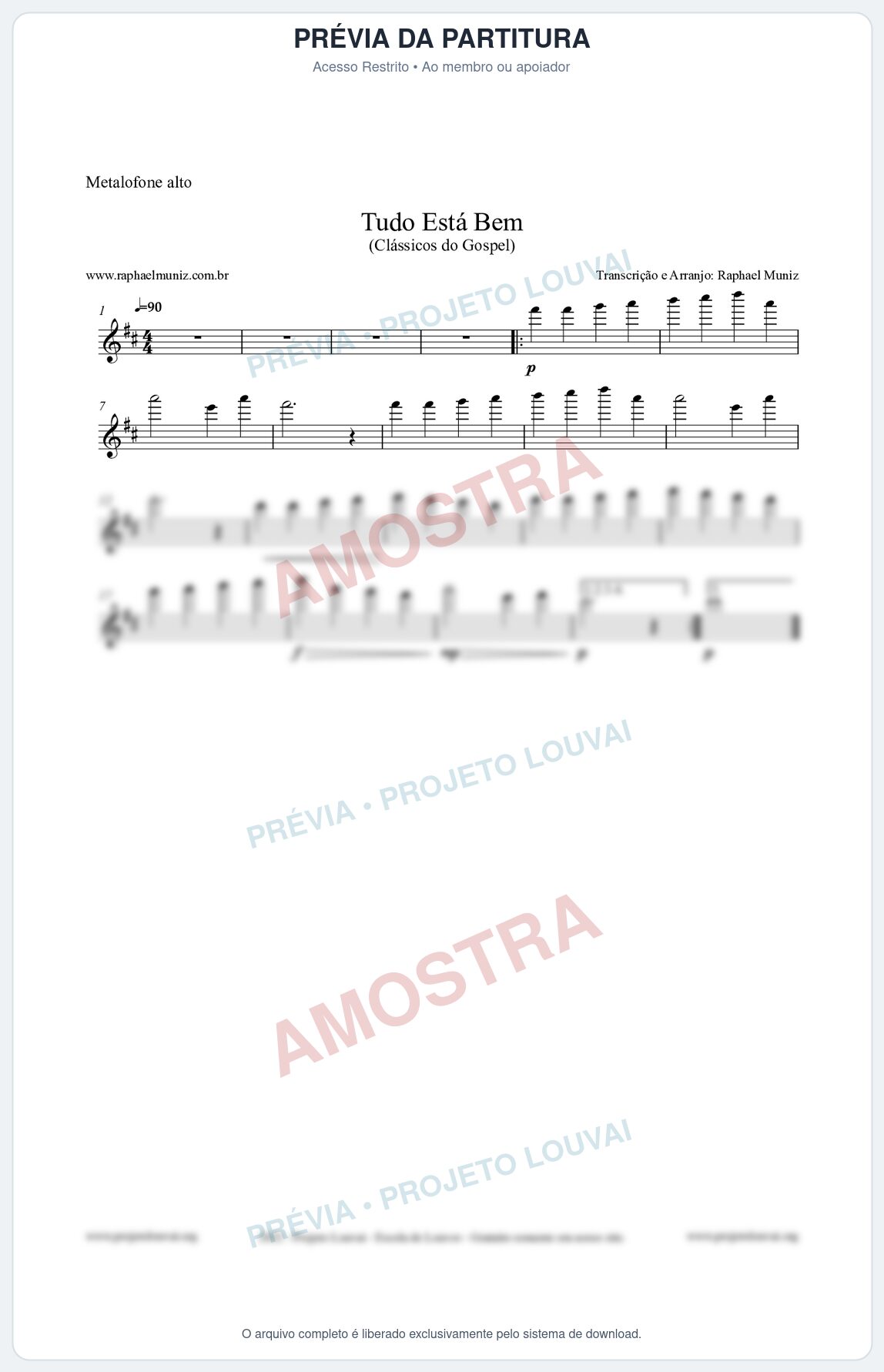 Prévia protegida da primeira página da partitura Partitura para Metalofone alto - Tudo Está Bem - Harpa Cristã nº52 - Clássicos do Gospel