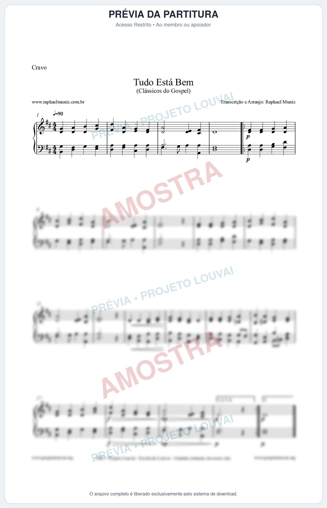 Prévia protegida da primeira página da partitura Partitura para Cravo - Tudo Está Bem - Harpa Cristã nº52 - Clássicos do Gospel