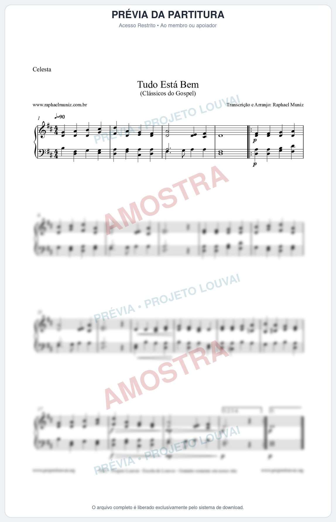 Prévia protegida da primeira página da partitura Partitura para Celesta - Tudo Está Bem - Harpa Cristã nº52 - Clássicos do Gospel