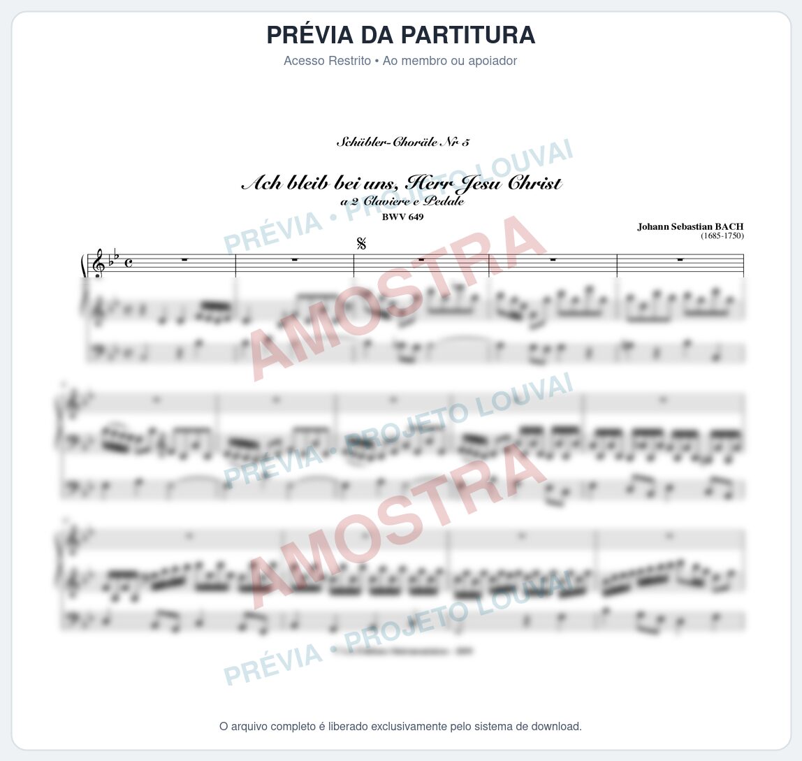 Prévia protegida da primeira página da partitura Partitura para Órgão - Ach bleib bei uns, Herr Jesu Christ ( BWV 649) - Bach - Músicas Eruditas