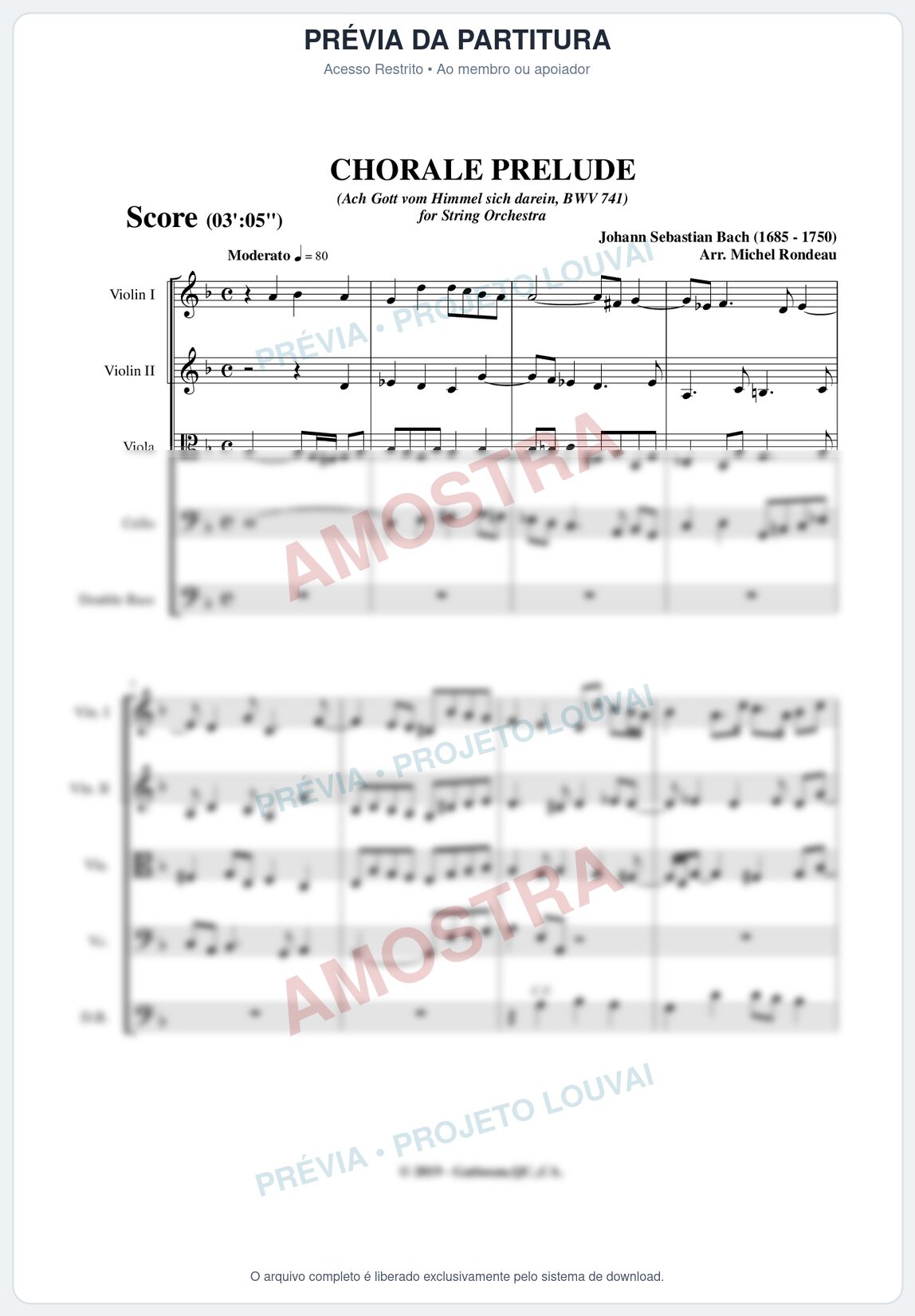 Prévia protegida da primeira página da partitura Partitura para Orquestra de Cordas - Ach Gott vom Himmel sieh darein (BWV 741) - Bach - Músicas Eruditas