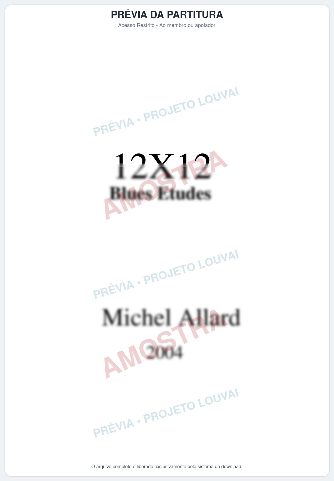 Prévia protegida da primeira página da partitura Partitura para Piano - 12x12 Blues Etudes - Michel Allard - Músicas Eruditas