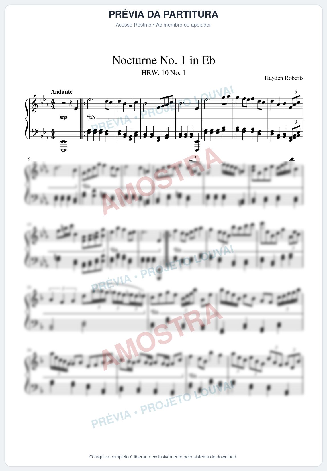 Prévia protegida da primeira página da partitura Partitura para Piano - Nocturne No.1 in Eb major - Hayden Roberts - Músicas Eruditas