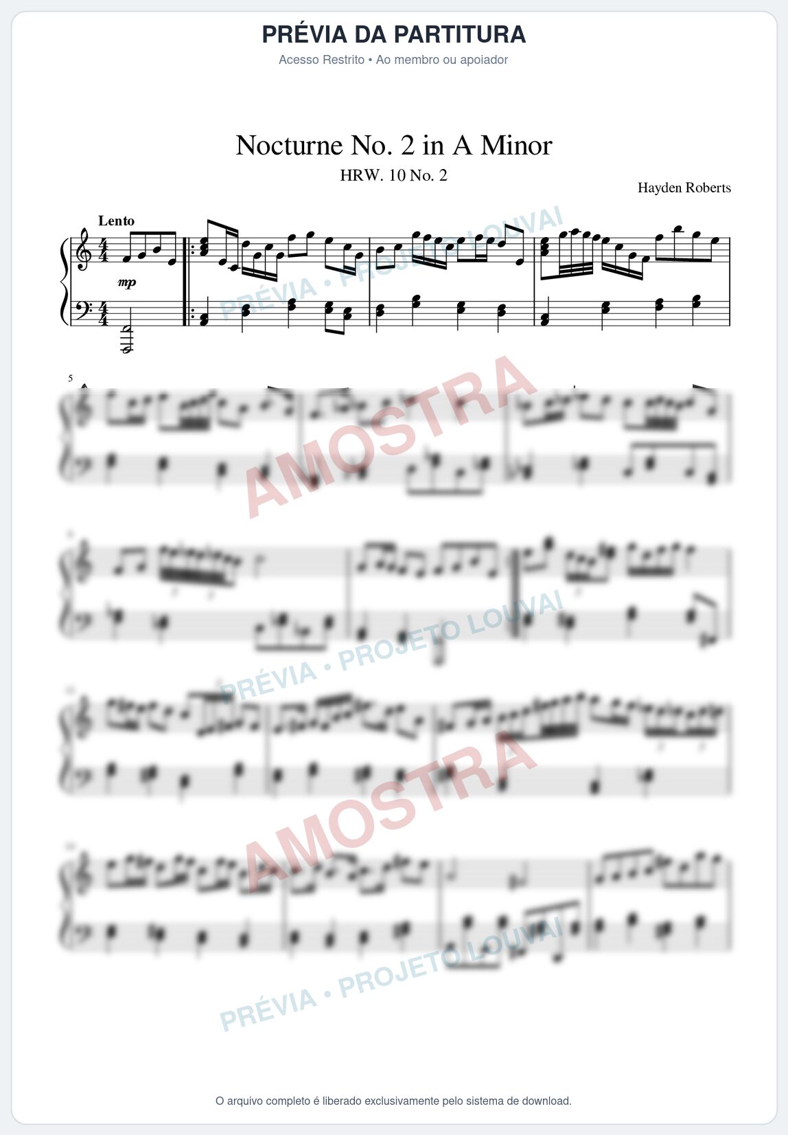 Prévia protegida da primeira página da partitura Partitura para Piano - Nocturne No.2 in A minor - Hayden Roberts - Músicas Eruditas