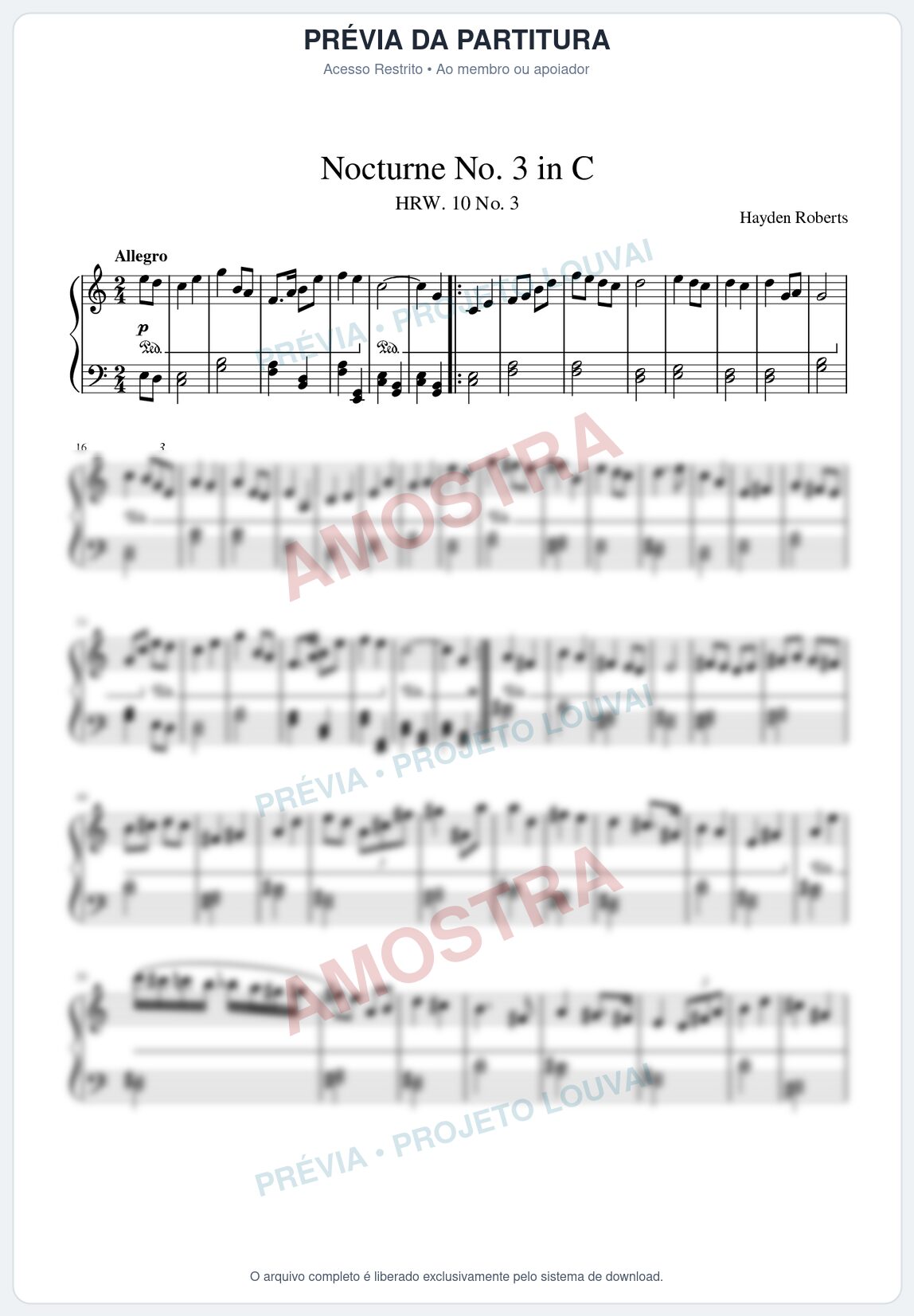 Prévia protegida da primeira página da partitura Partitura para Piano - Nocturne No. 3 in C - Hayden Roberts - Músicas Eruditas