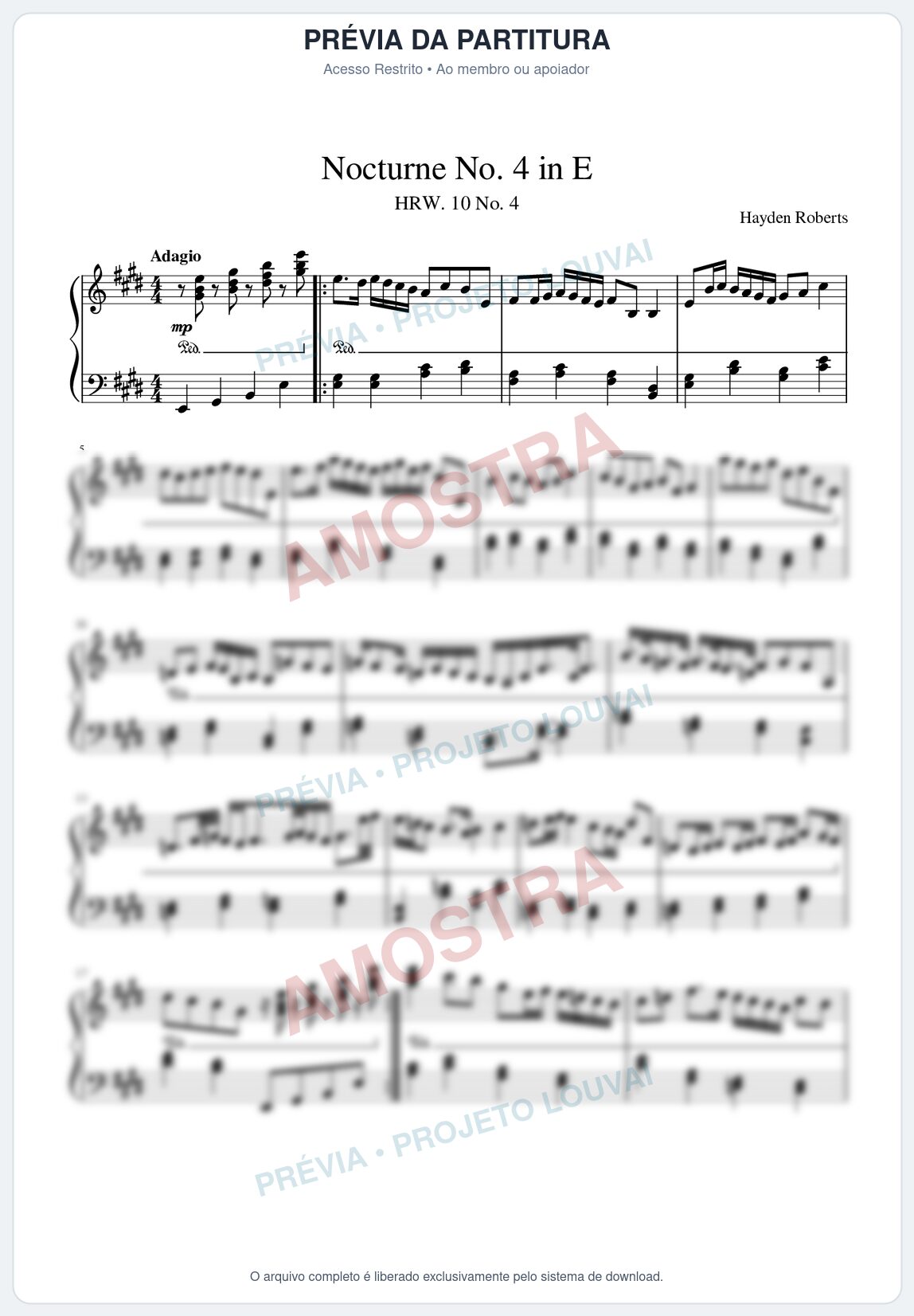 Prévia protegida da primeira página da partitura Partitura para Piano - Nocturne No.4 in E major - Hayden Roberts - Músicas Eruditas