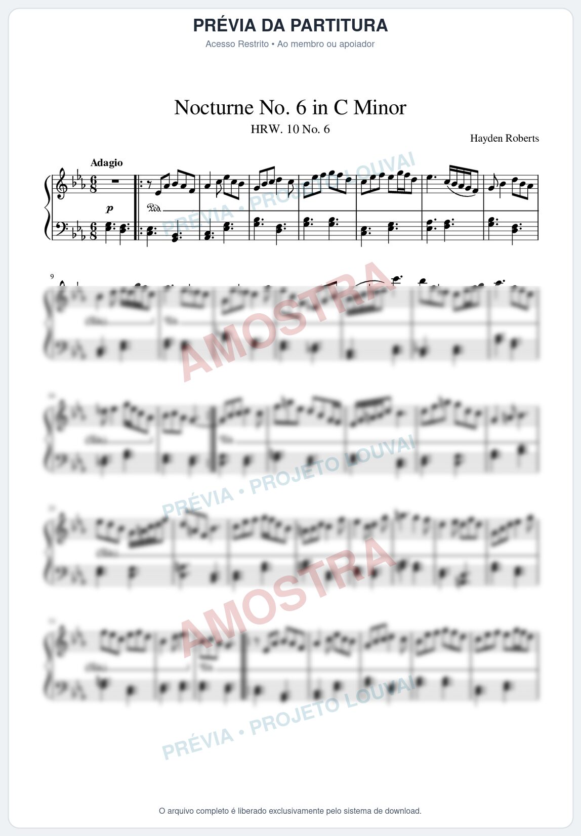 Prévia protegida da primeira página da partitura Partitura para Piano - Nocturne No.6 in C minor - Hayden Roberts - Músicas Eruditas