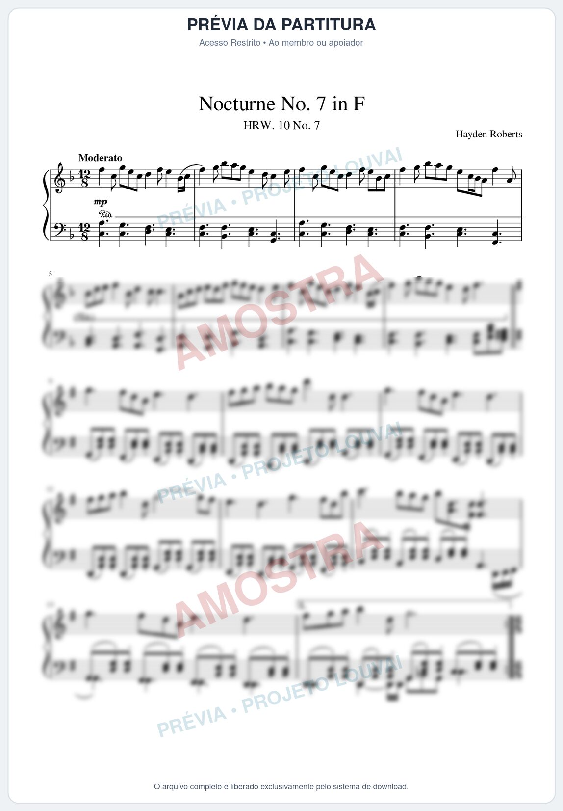 Prévia protegida da primeira página da partitura Partitura para Piano - Nocturne No.7 in F major - Hayden Roberts - Músicas Eruditas