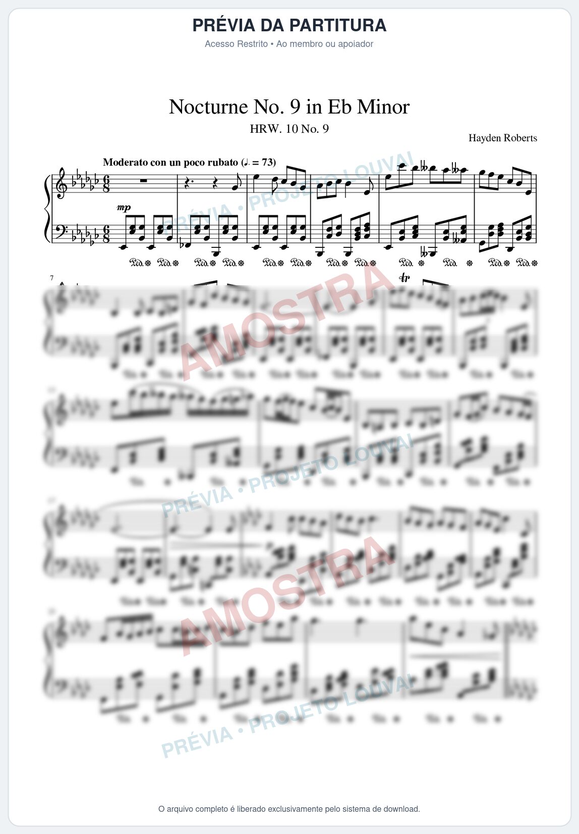 Prévia protegida da primeira página da partitura Partitura para Piano - Nocturne No.9 in Eb minor - Hayden Roberts - Músicas Eruditas