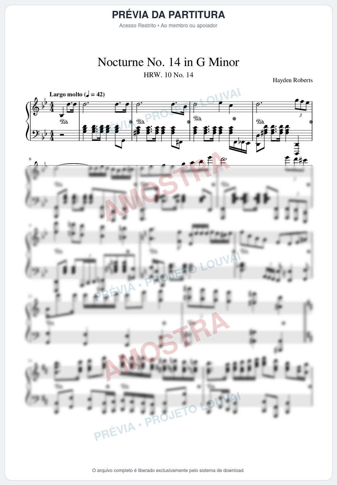 Prévia protegida da primeira página da partitura Partitura para Piano - Nocturne No.14 in G minor - Hayden Roberts - Músicas Eruditas
