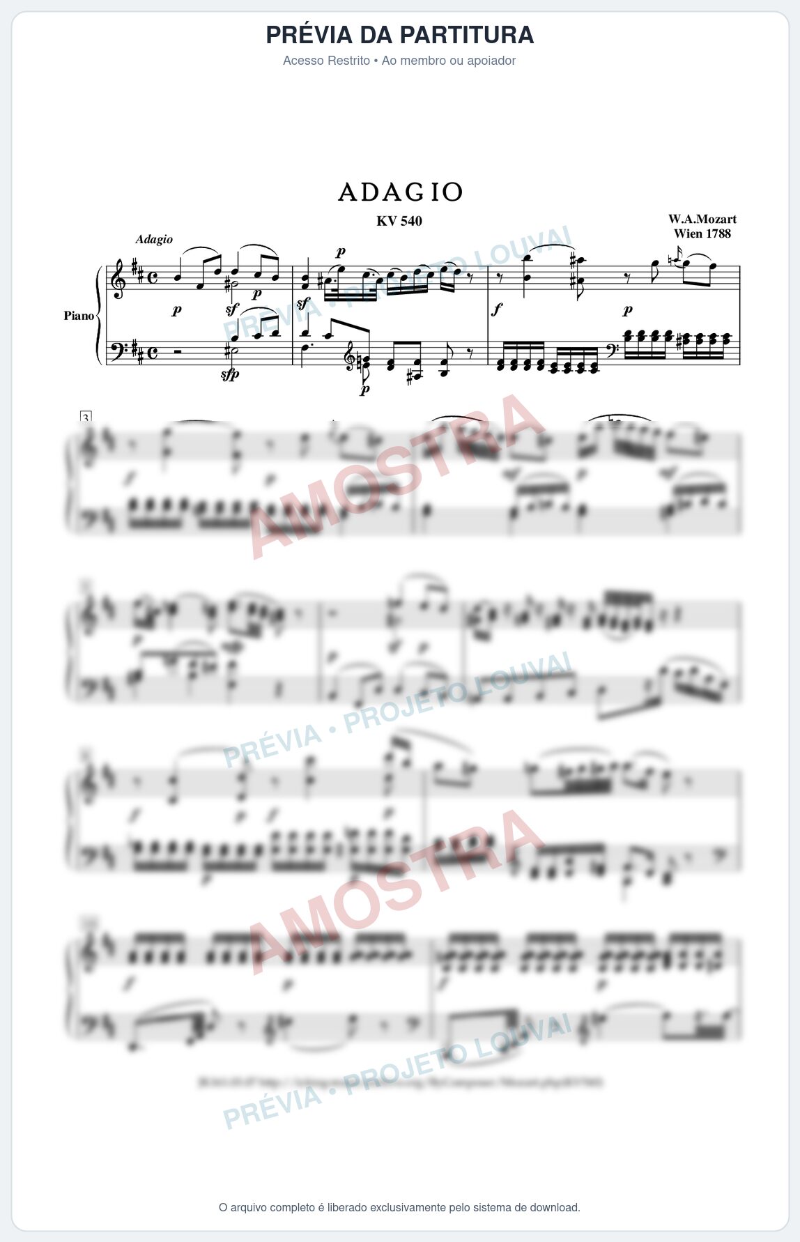 Prévia protegida da primeira página da partitura Partitura para Piano - Adagio in B minor (K.540) - Mozart - Músicas Eruditas