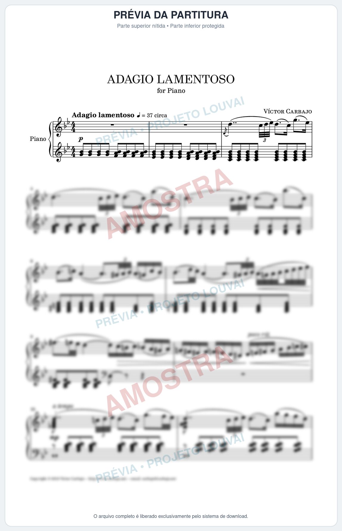 Prévia protegida da primeira página da partitura Partitura para Piano - Adagio Lamentoso - Víctor Carbajo - Músicas Eruditas