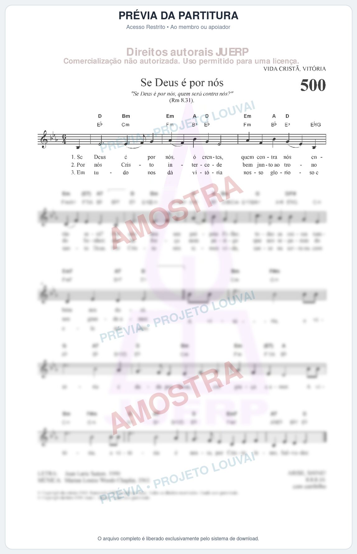 Prévia protegida da primeira página da partitura Partitura da música Se Deus é por nós (HCC 500) - Hinário para o Culto Cristão - Tom Eb