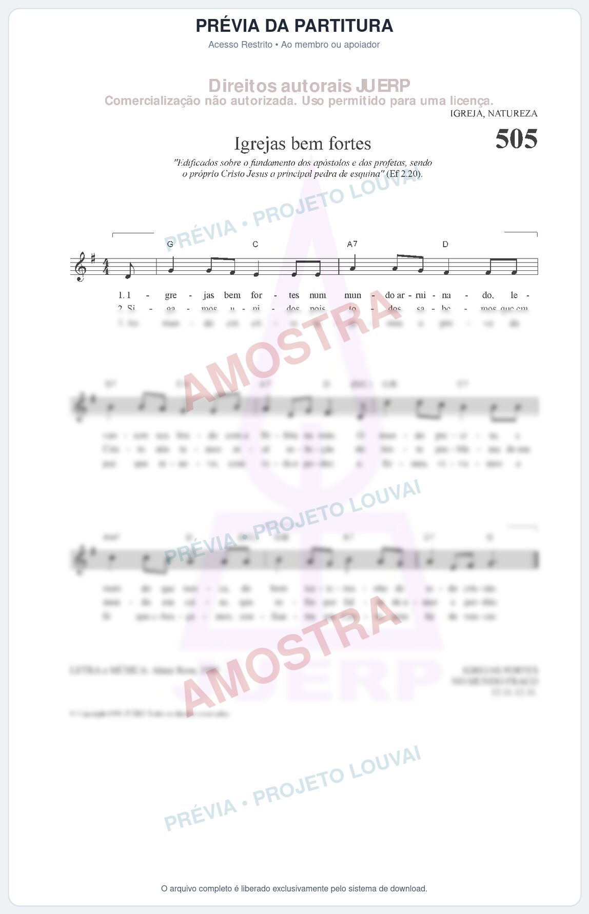 Prévia protegida da primeira página da partitura Partitura da música Igrejas bem fortes (HCC 505) - Hinário para o Culto Cristão - Tom G