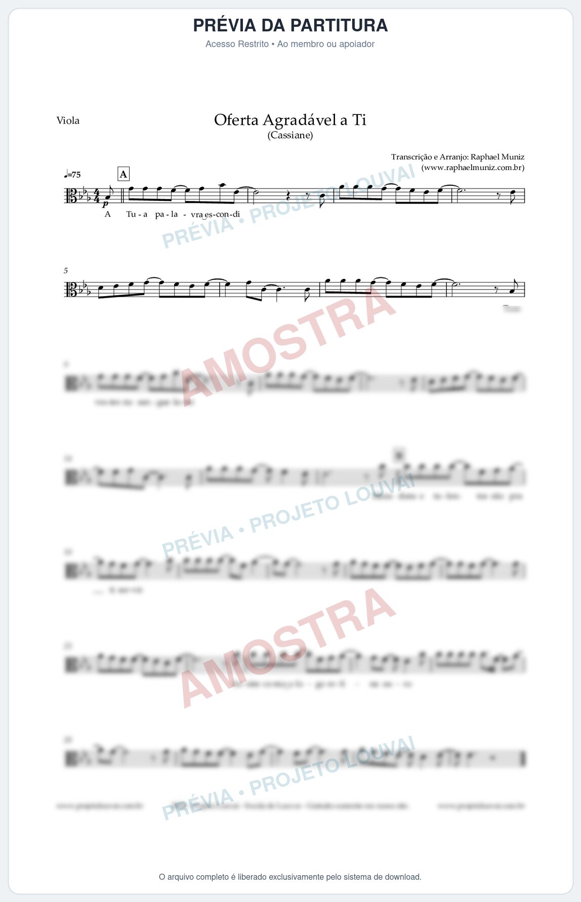 Prévia protegida da primeira página da partitura Partitura para Viola - Oferta Agradável a Ti - Cassiane