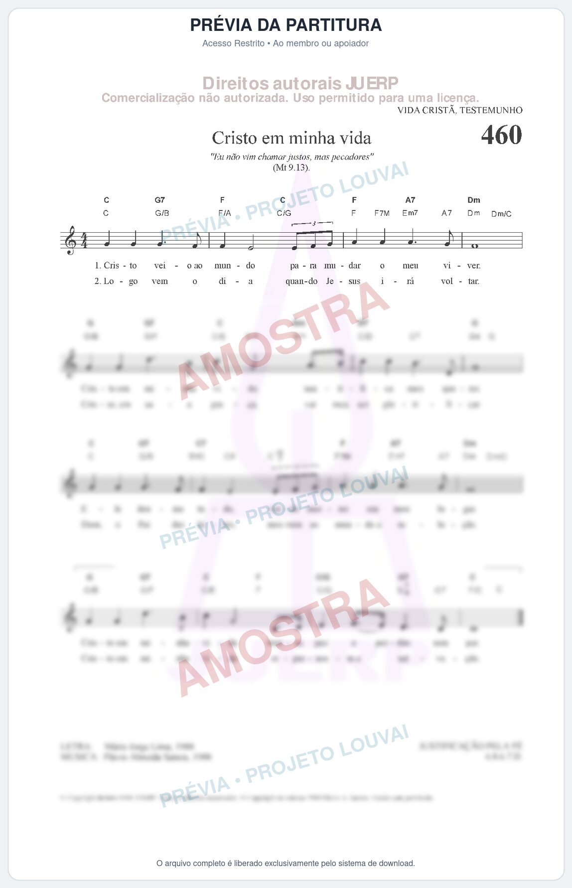 Prévia protegida da primeira página da partitura Partitura da música Cristo em minha vida (HCC 466) - Hinário para o Culto Cristão - Tom C