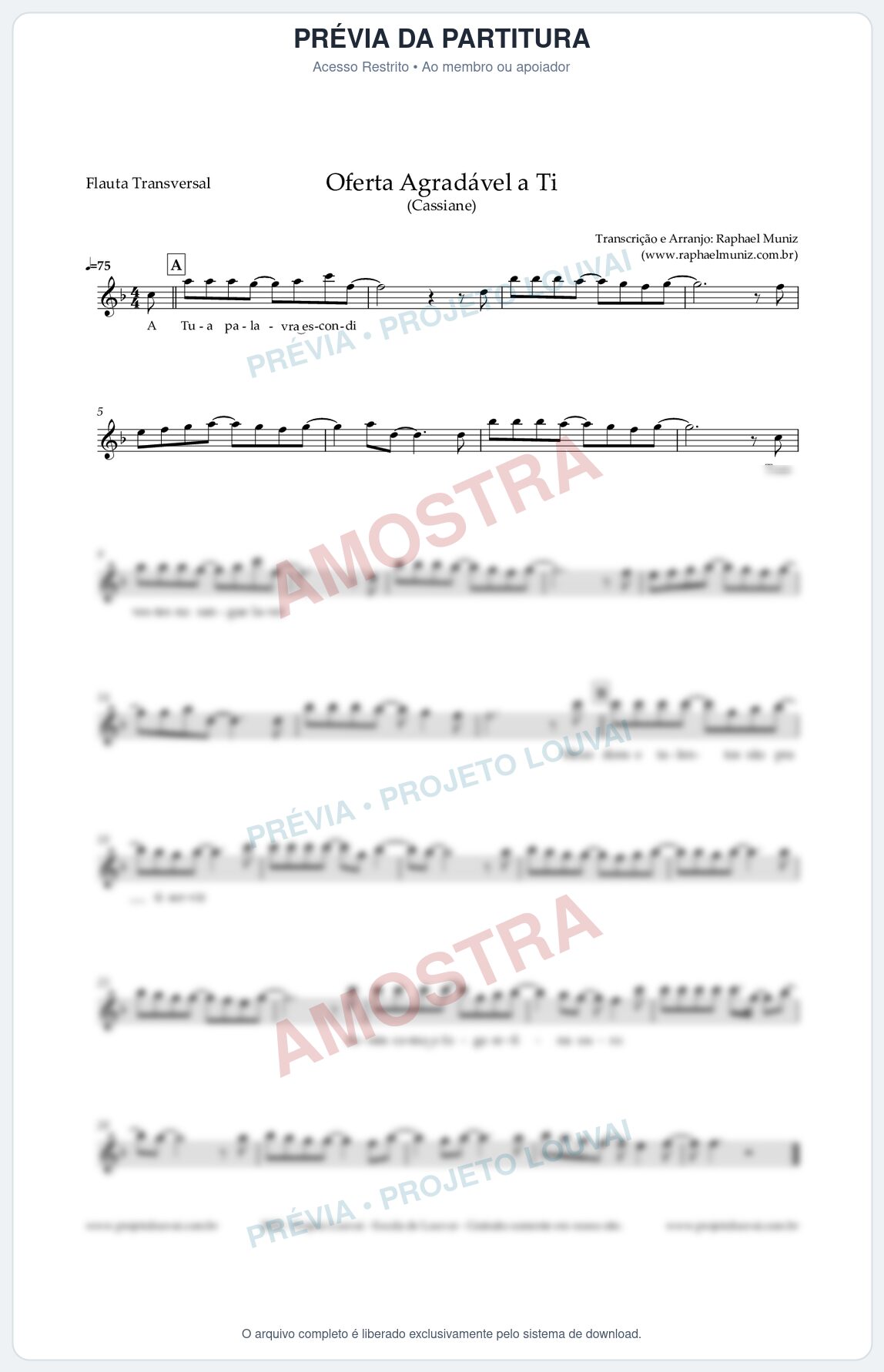 Prévia protegida da primeira página da partitura Partitura para Flauta Transversal - Oferta Agradável a Ti - Cassiane