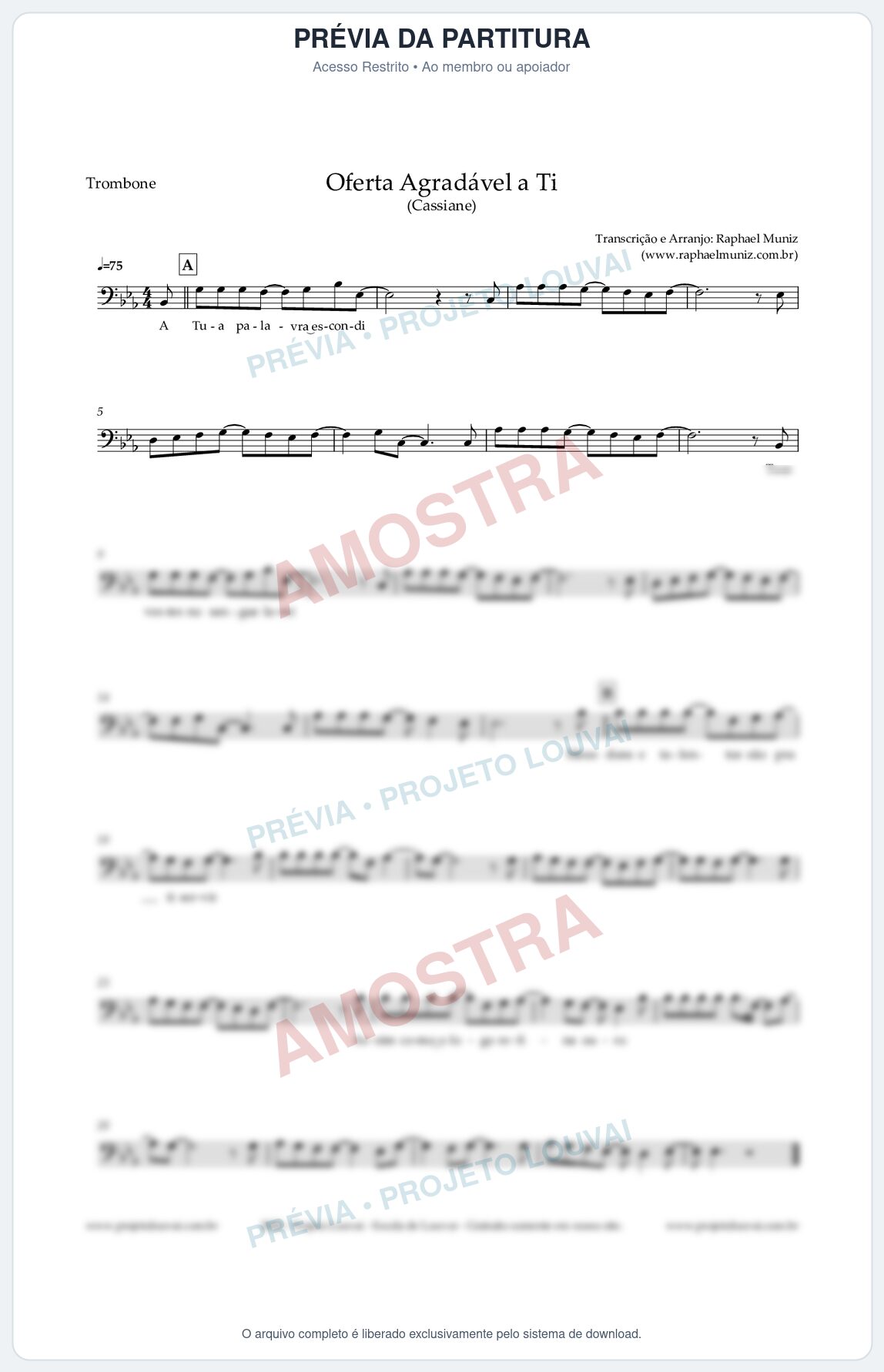 Prévia protegida da primeira página da partitura Partitura para Trombone - Oferta Agradável a Ti - Cassiane