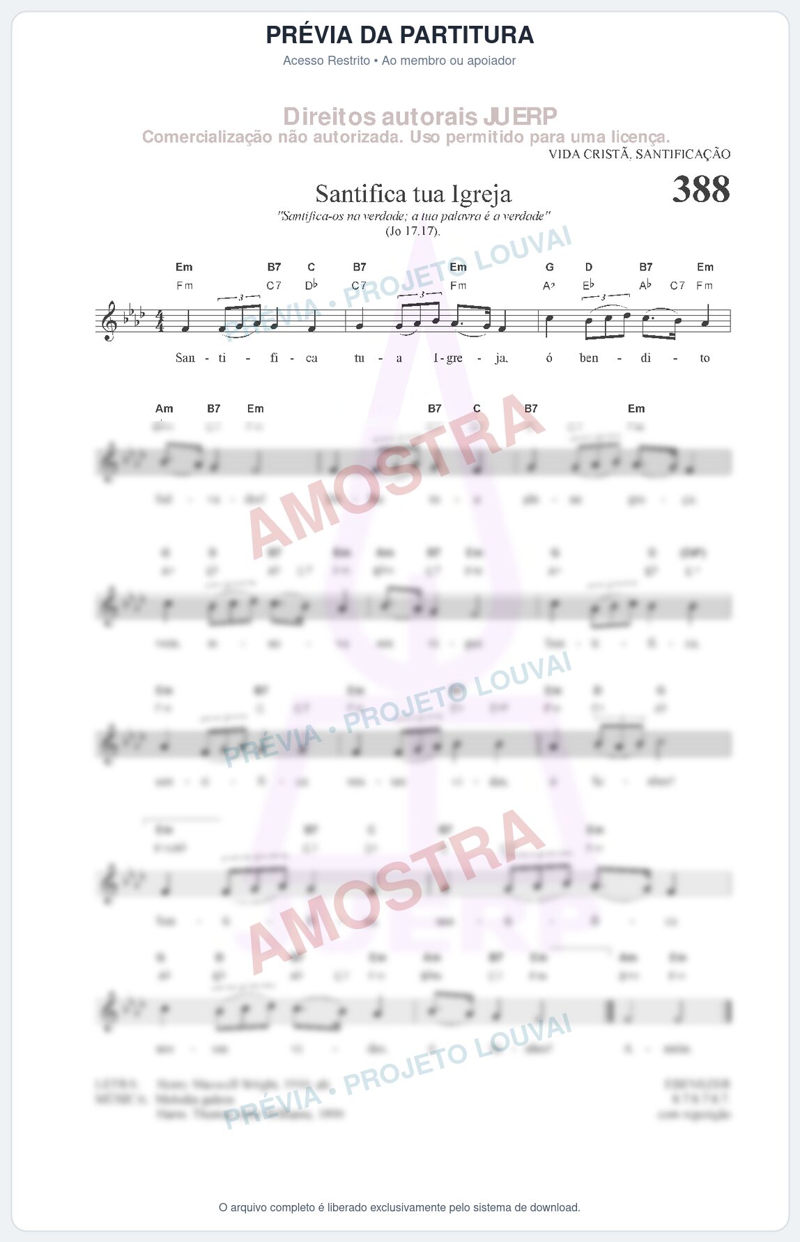Prévia protegida da primeira página da partitura Partitura da música Santifica tua igreja (HCC 388) - Hinário para o Culto Cristão - Tom Fm