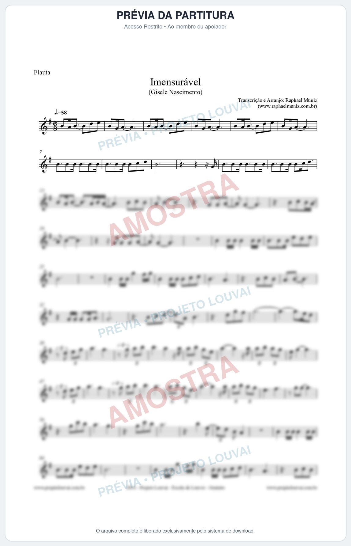 Prévia protegida da primeira página da partitura Partitura para Flauta Transversal - Imensurável - Gisele Nascimento