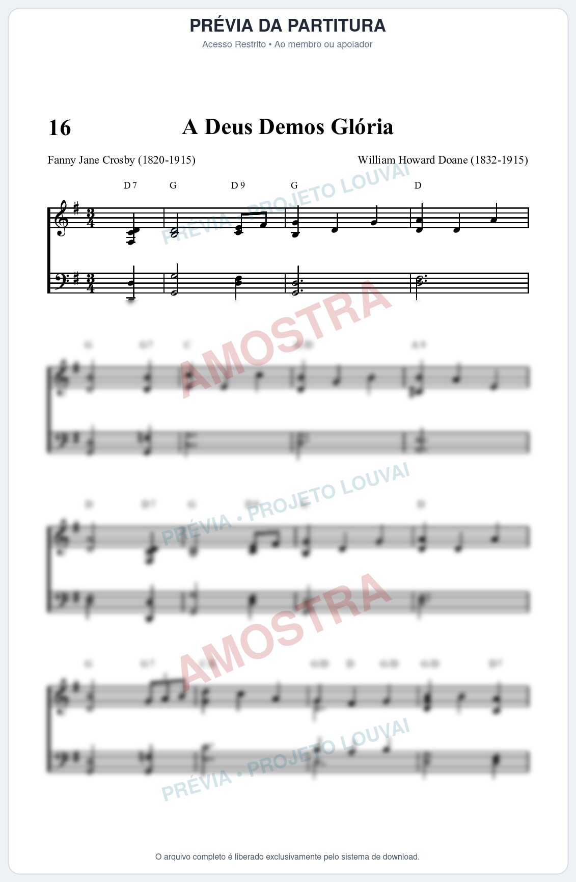 Prévia protegida da primeira página da partitura Partitura da música A Deus Demos Glória (HASD 16) - Hinário Adventista - Tom G