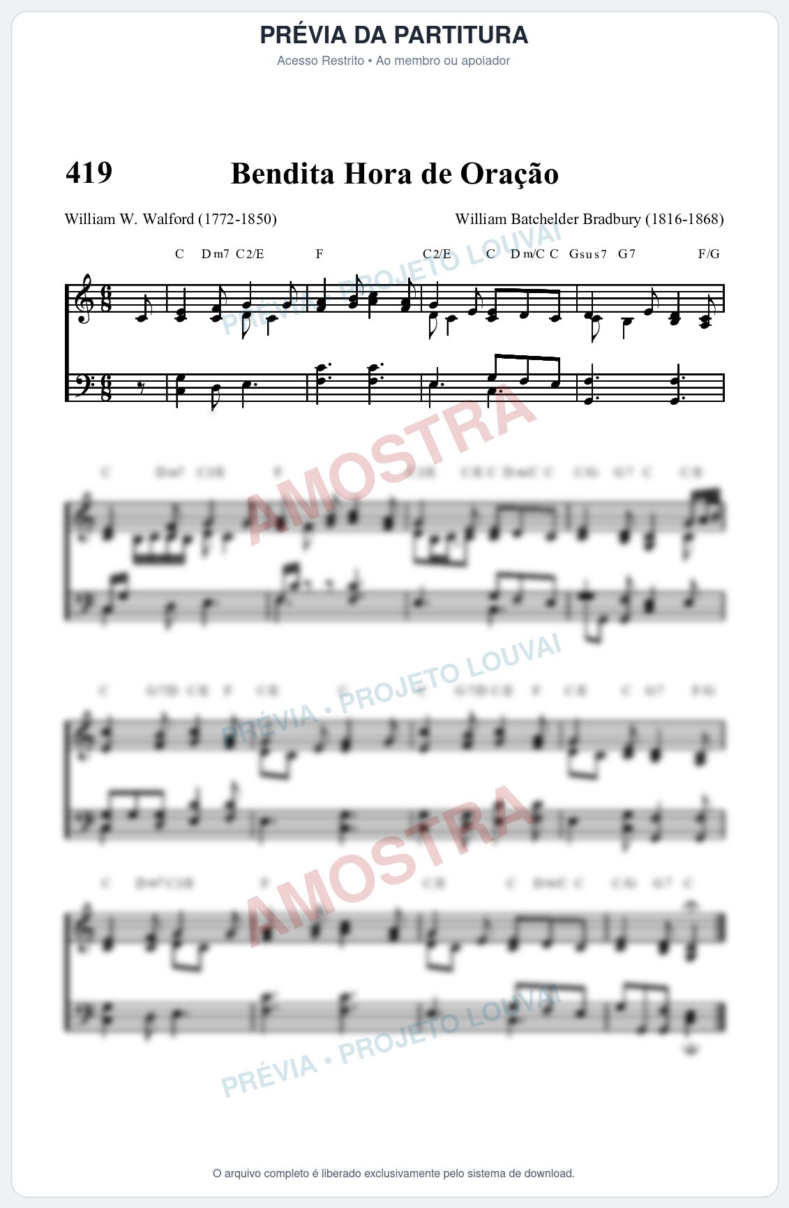 Prévia protegida da primeira página da partitura Partitura da música Bendita Hora de Oração (HASD 419) - Hinário Adventista - Tom C