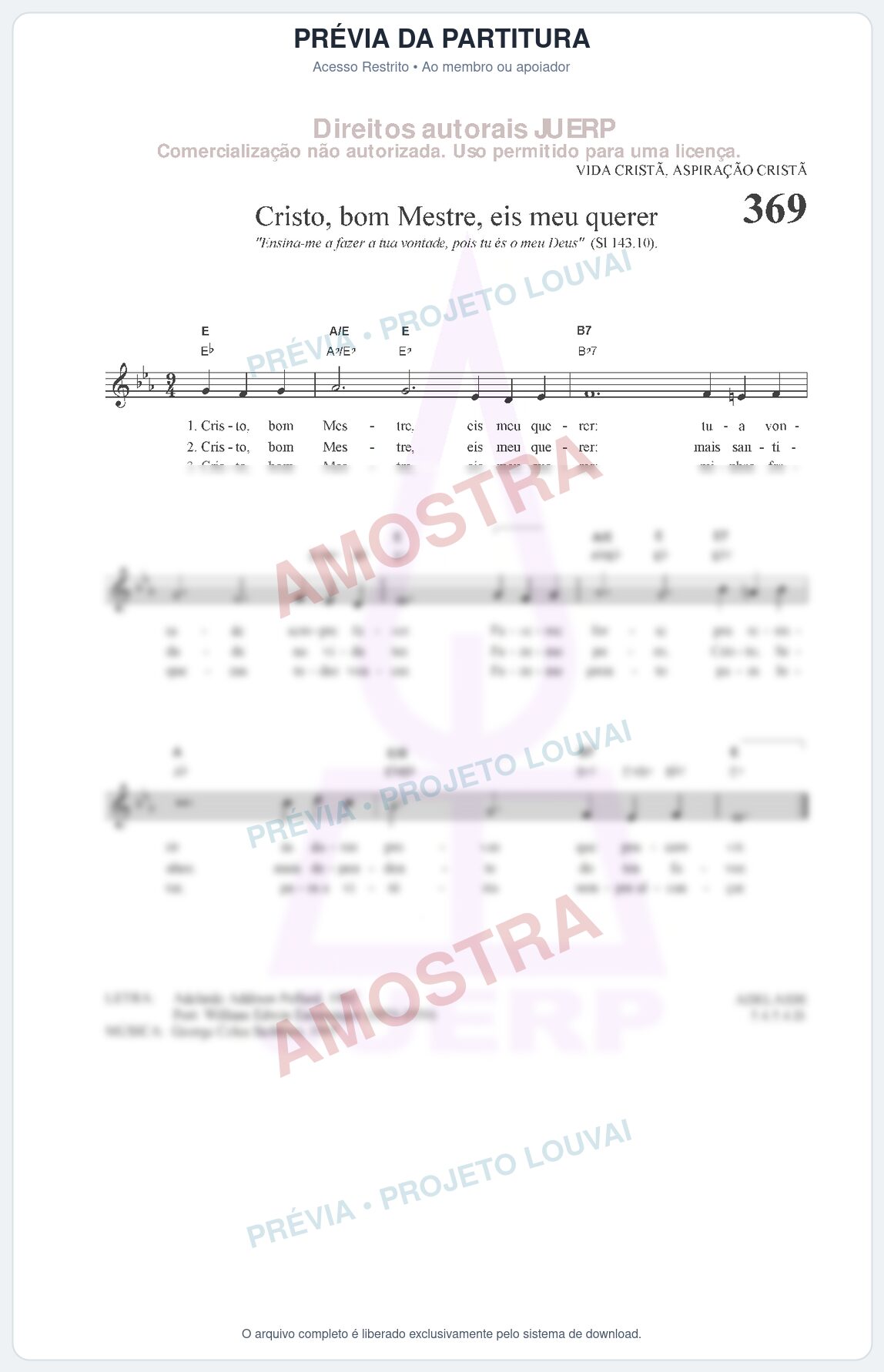 Prévia protegida da primeira página da partitura Partitura da música Cristo, bom Mestre, eis meu querer (HCC 369) - Hinário para o Culto Cristão - Tom Eb
