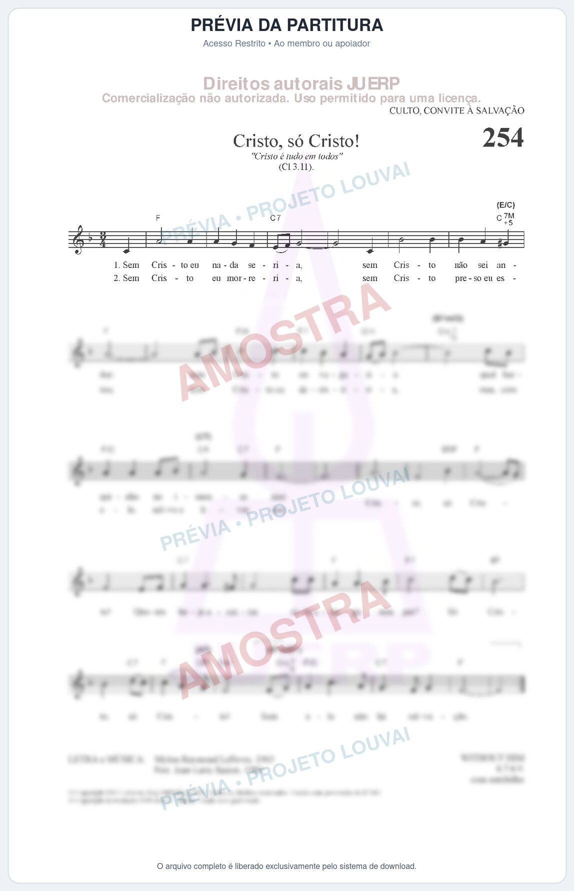 Prévia protegida da primeira página da partitura Partitura da música Cristo, só Cristo! (HCC CIFRADO 254) - Hinário para o Culto Cristão - Tom F
