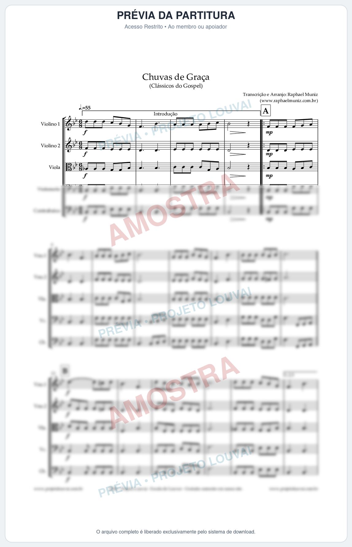 Prévia protegida da primeira página da partitura Partitura para Orquestra de Cordas - Chuvas de Graças - Harpa Cristã nº1 - Clássicos do Gospel