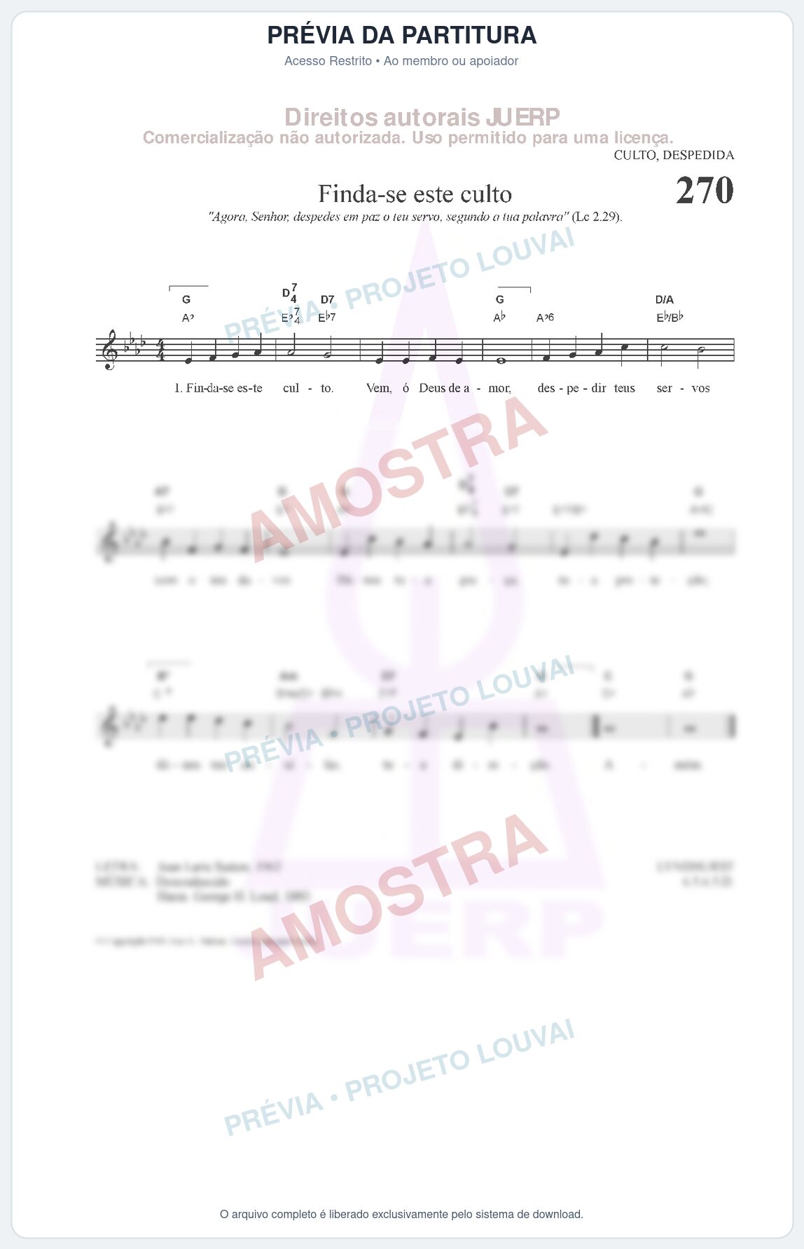 Prévia protegida da primeira página da partitura Partitura da música Finda-se este culto (HCC CIFRADO 270) - Hinário para o Culto Cristão - Tom Ab