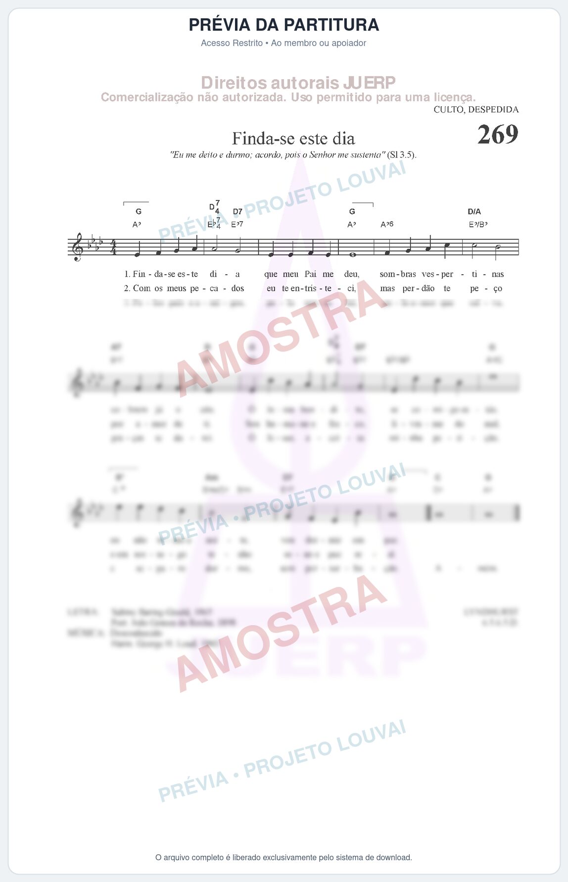 Prévia protegida da primeira página da partitura Partitura da música Finda-se este dia (HCC CIFRADO 269) - Hinário para o Culto Cristão - Tom Ab