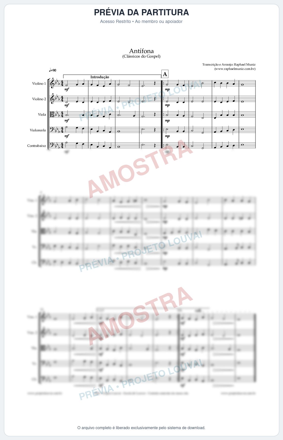Prévia protegida da primeira página da partitura Partitura para Orquestra de Cordas - Antífona - Canto Cristão nº1