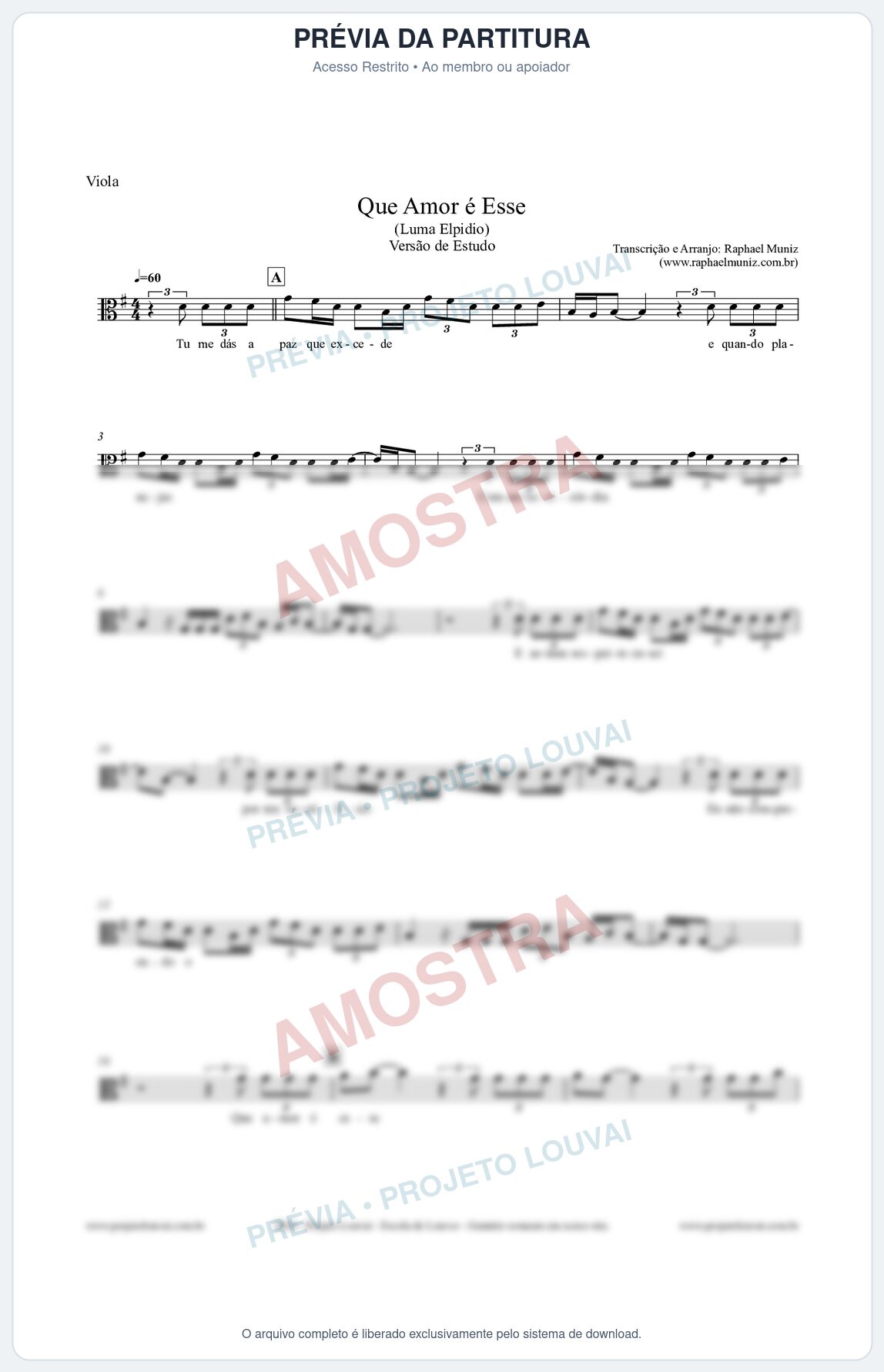 Prévia protegida da primeira página da partitura Partitura para Viola - Que Amor É Esse - Luma Elpidio