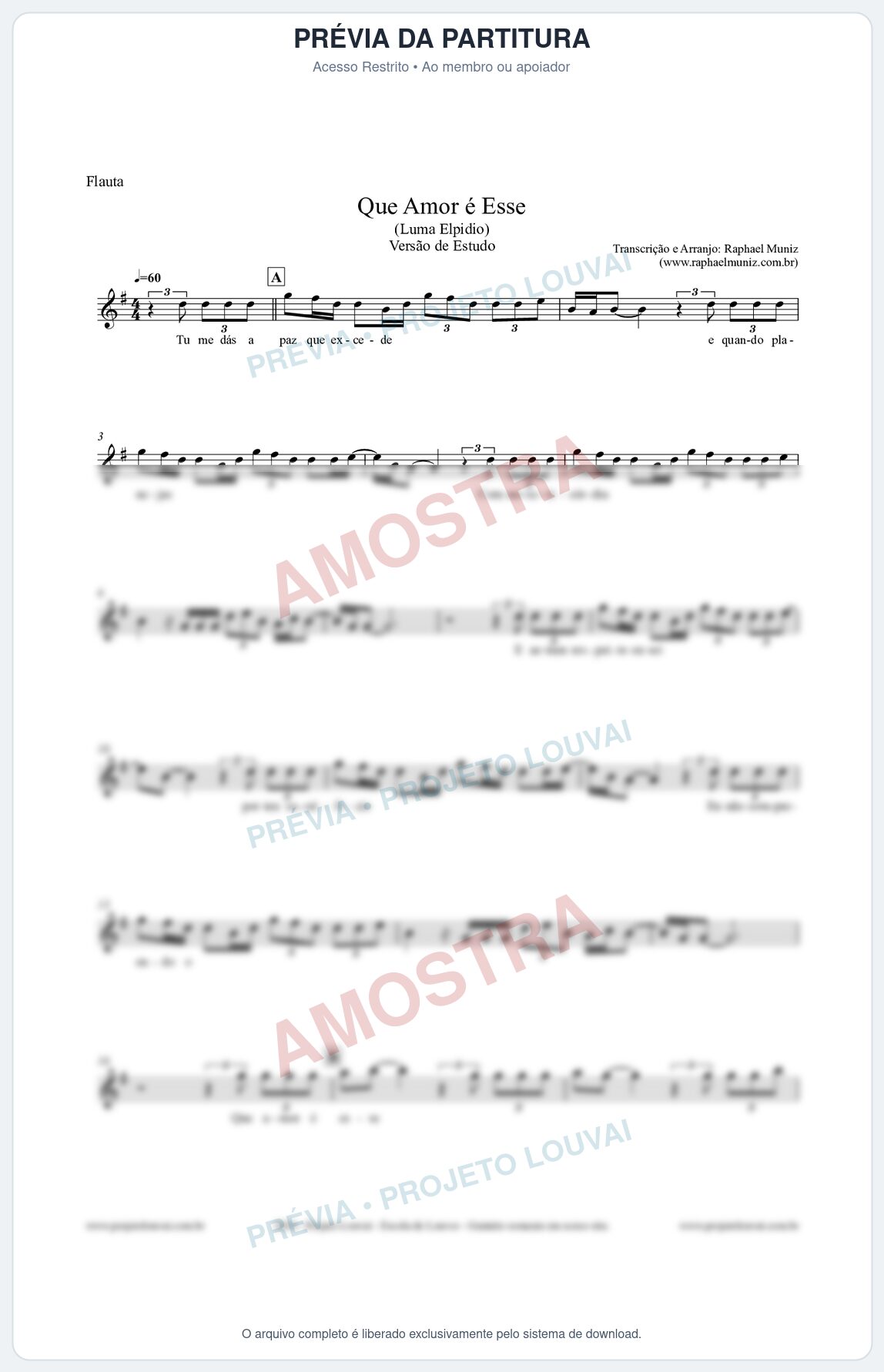 Prévia protegida da primeira página da partitura Partitura para Flauta Transversal - Que Amor É Esse - Luma Elpidio