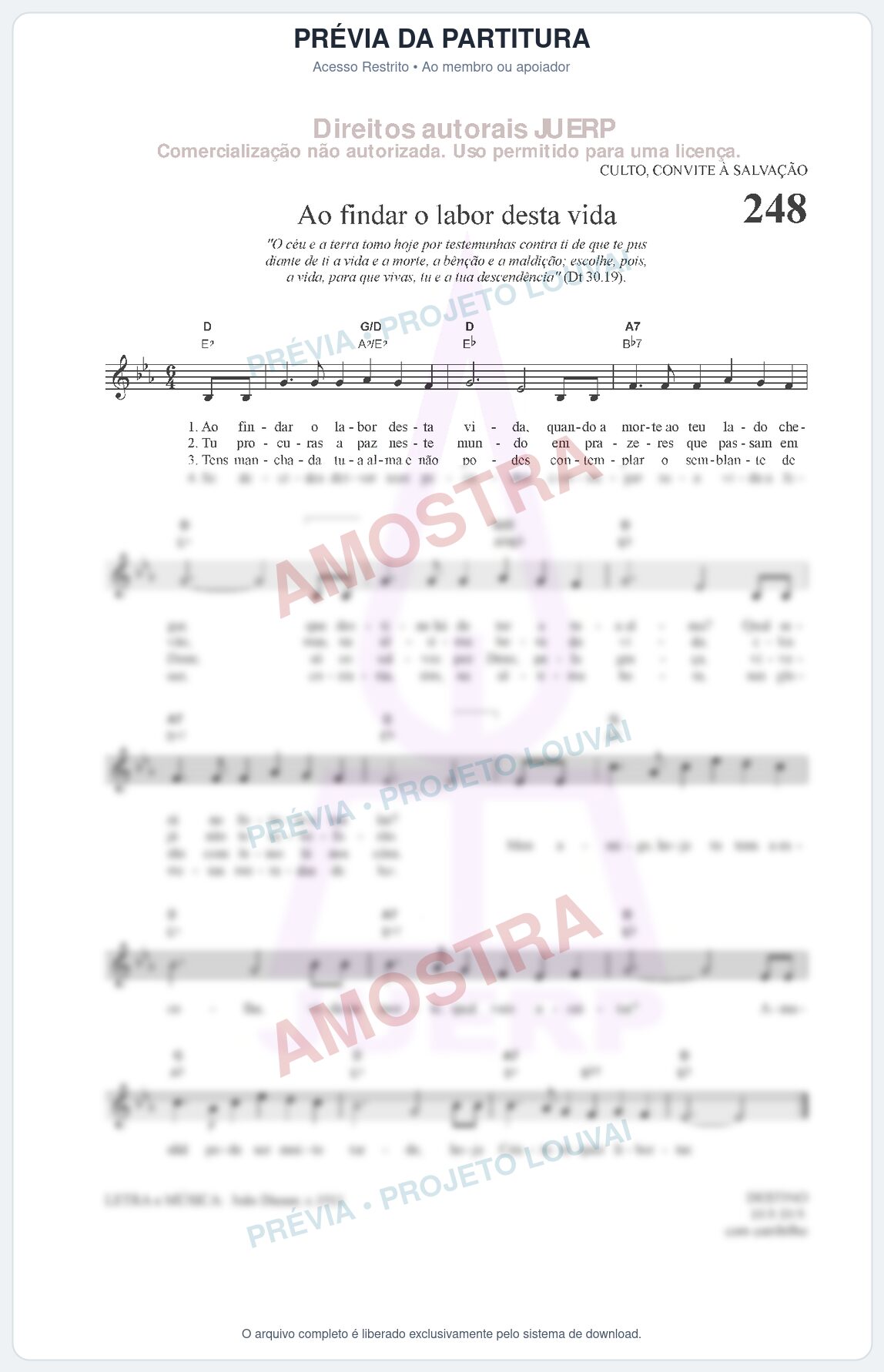 Prévia protegida da primeira página da partitura Partitura da música Ao findar o labor dessa vida (HCC CIFRADO 248) - Hinário para o Culto Cristão - Tom Eb