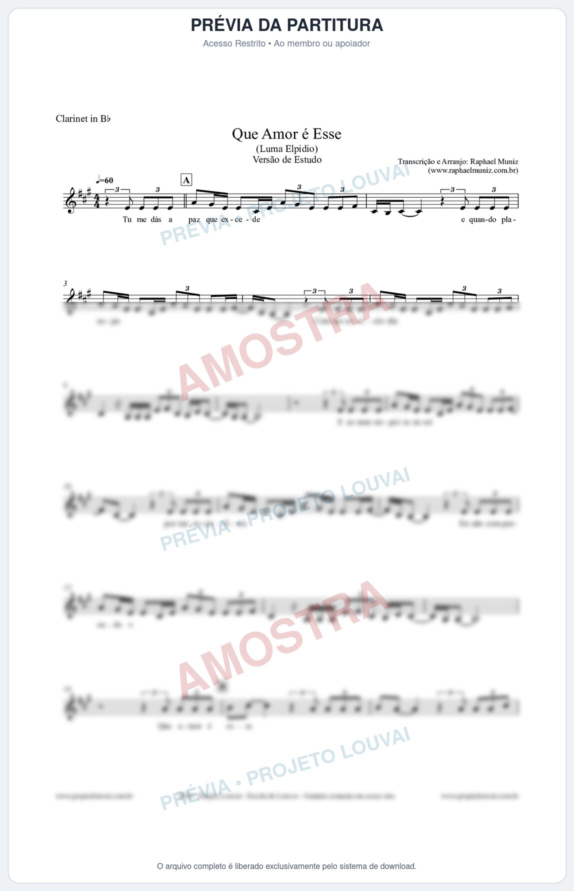 Prévia protegida da primeira página da partitura Partitura para Clarinete em Bb - Que Amor É Esse - Luma Elpidio