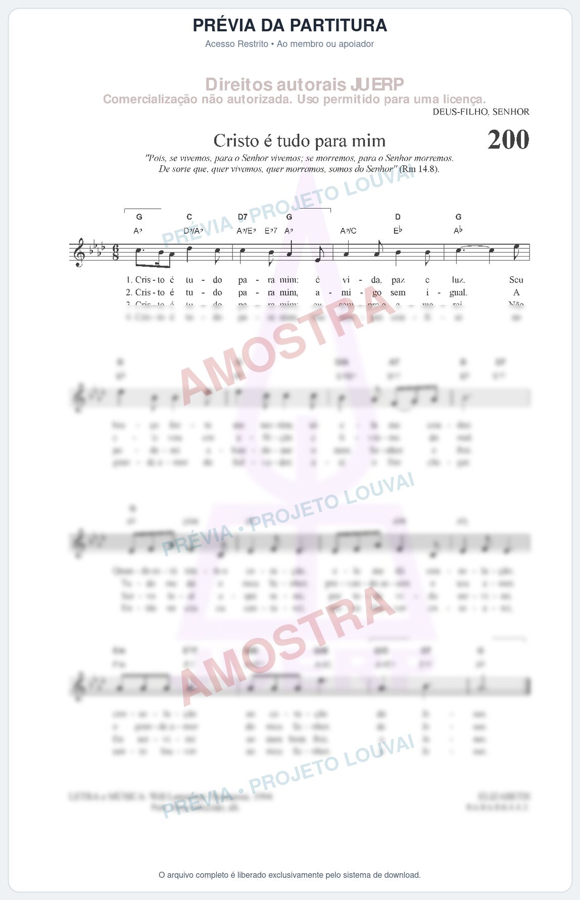 Prévia protegida da primeira página da partitura Partitura da música Cristo é tudo para mim (HCC CIFRADO 200) - Hinário para o Culto Cristão - Tom Ab