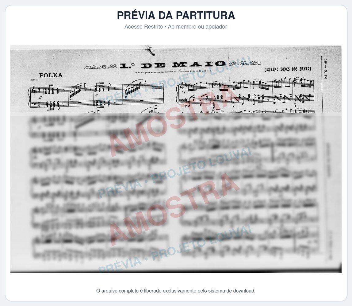 Prévia protegida da primeira página da partitura Partitura para Piano - 1º de maio - Justino Lopes dos Santos - Músicas Eruditas