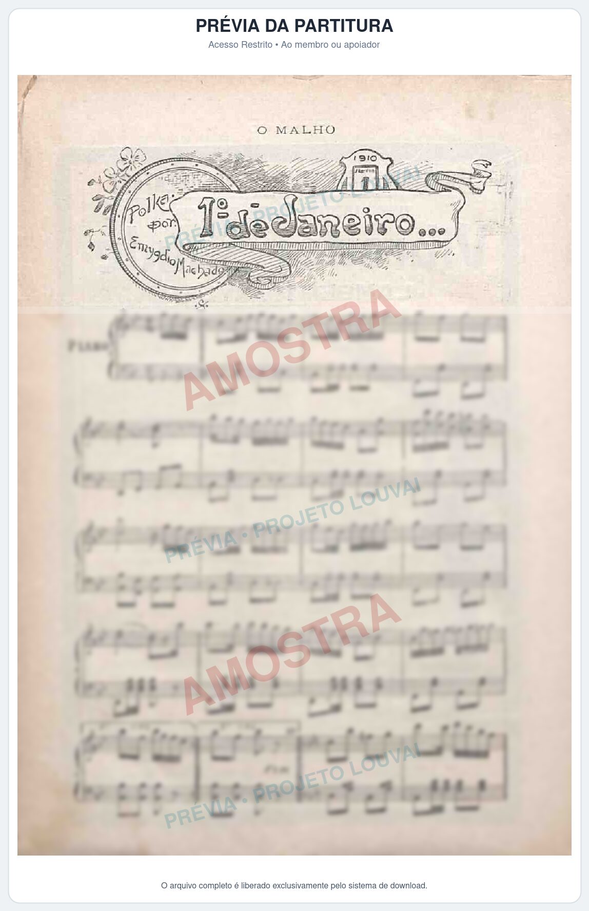 Prévia protegida da primeira página da partitura Partitura para Piano - 1º de Janeiro - Emygdio Machado - Músicas Eruditas