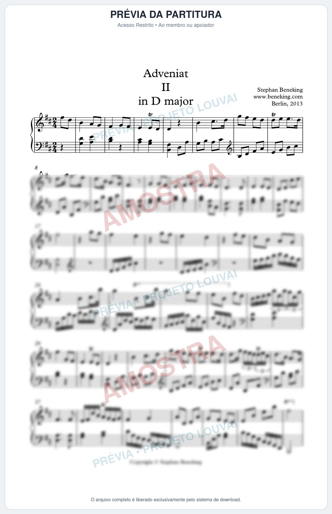 Prévia protegida da primeira página da partitura Partitura para Piano - Adveniat nª2 em D - Stephan Beneking - Músicas Eruditas