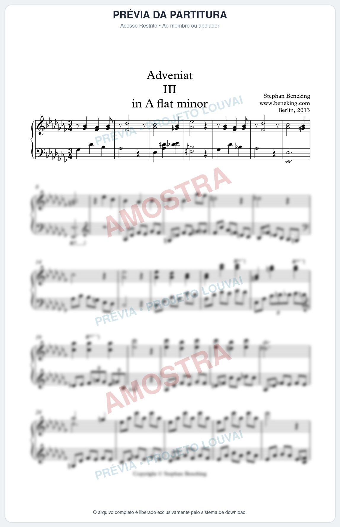 Prévia protegida da primeira página da partitura Partitura para Piano - Adveniat nª3 em Abm - Stephan Beneking - Músicas Eruditas