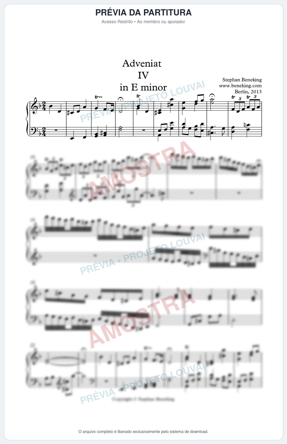 Prévia protegida da primeira página da partitura Partitura para Piano - Adveniat nª4 em Bm - Stephan Beneking - Músicas Eruditas