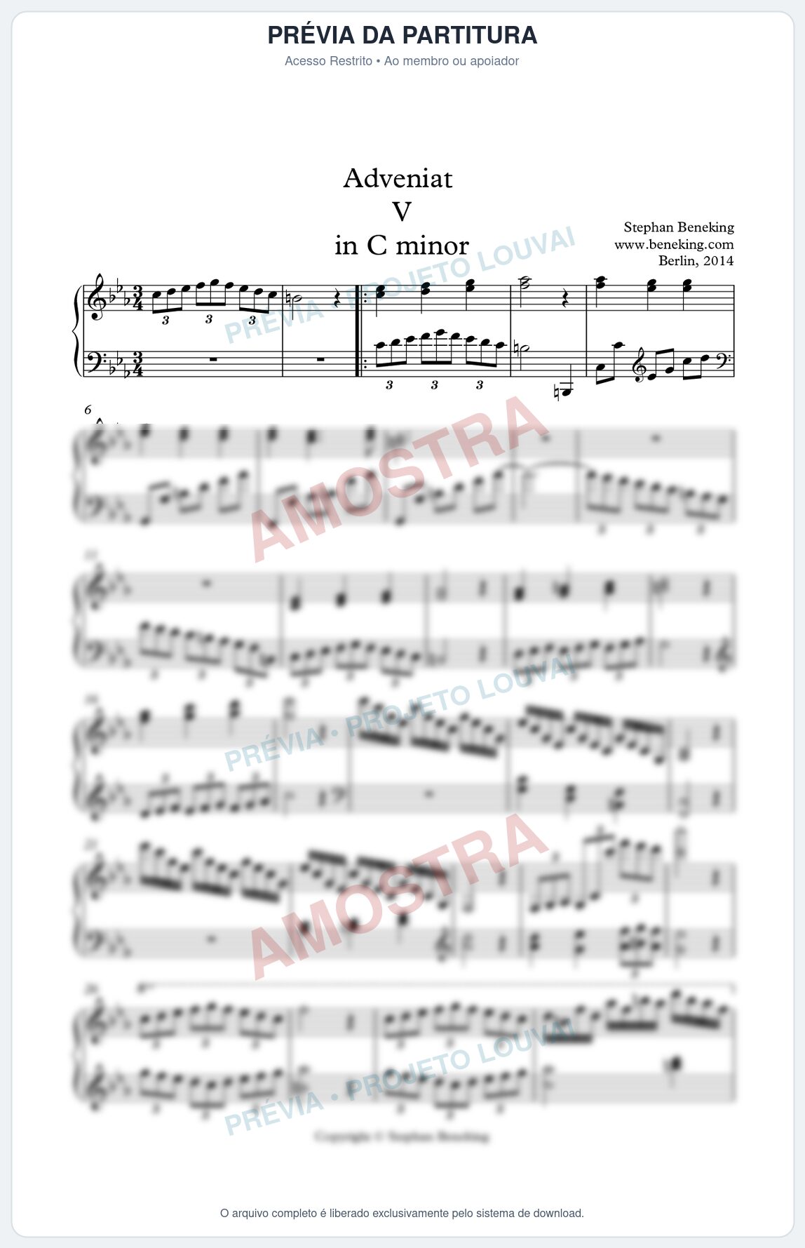 Prévia protegida da primeira página da partitura Partitura para Piano - Adveniat nª5 em Cm - Stephan Beneking - Músicas Eruditas