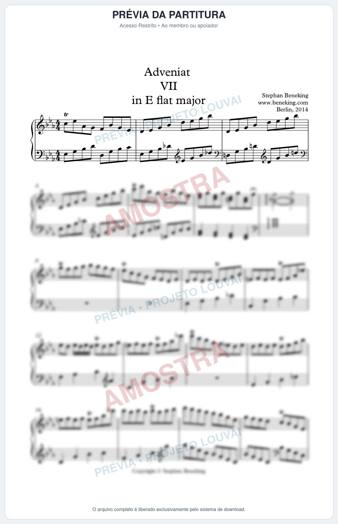 Prévia protegida da primeira página da partitura Partitura para Piano - Adveniat nª7 em Eb - Stephan Beneking - Músicas Eruditas