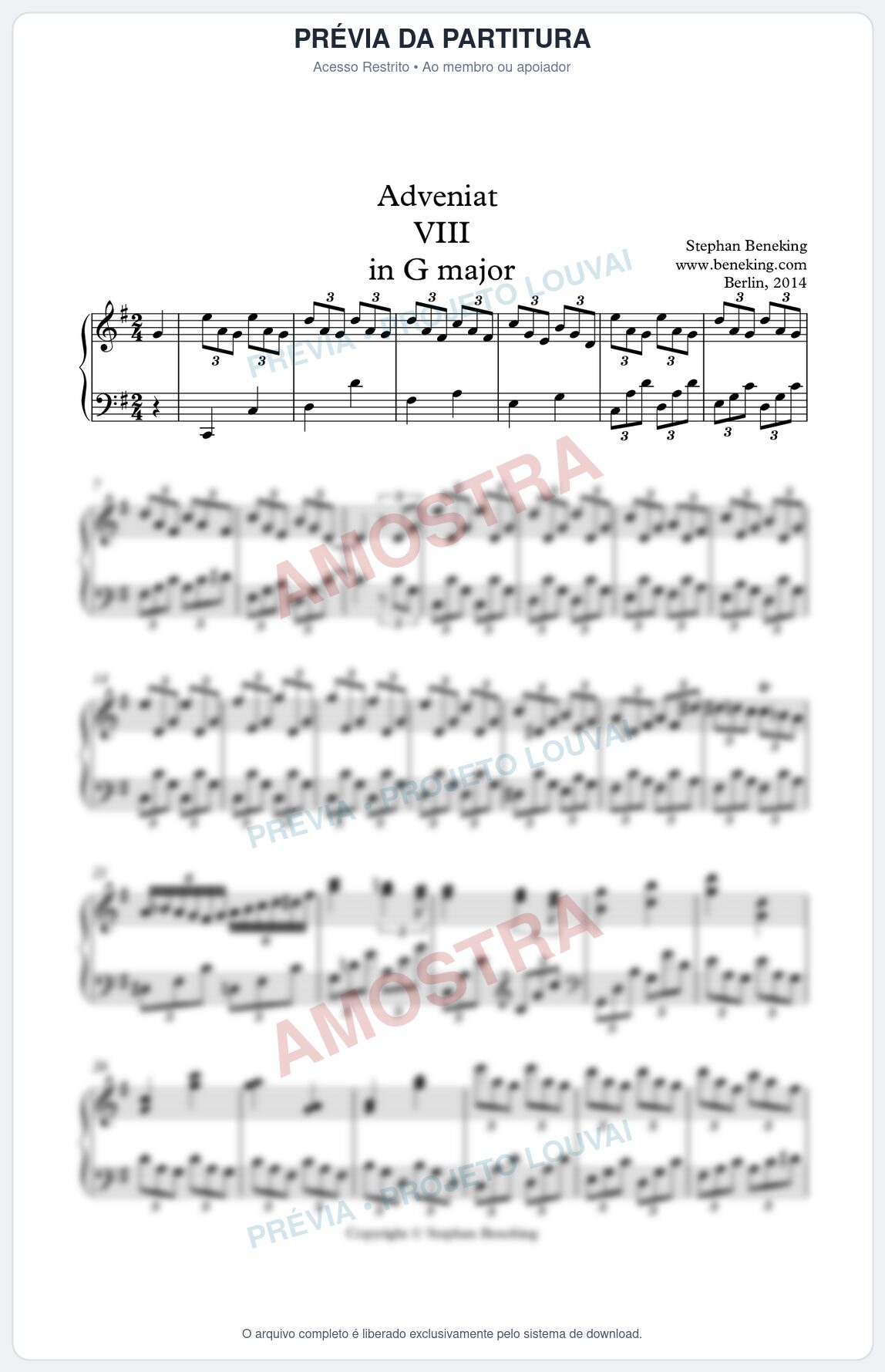 Prévia protegida da primeira página da partitura Partitura para Piano - Adveniat nª8 em G - Stephan Beneking - Músicas Eruditas