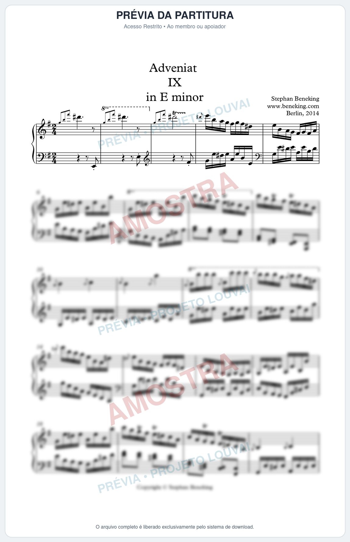 Prévia protegida da primeira página da partitura Partitura para Piano - Adveniat nª9 em Em - Stephan Beneking - Músicas Eruditas