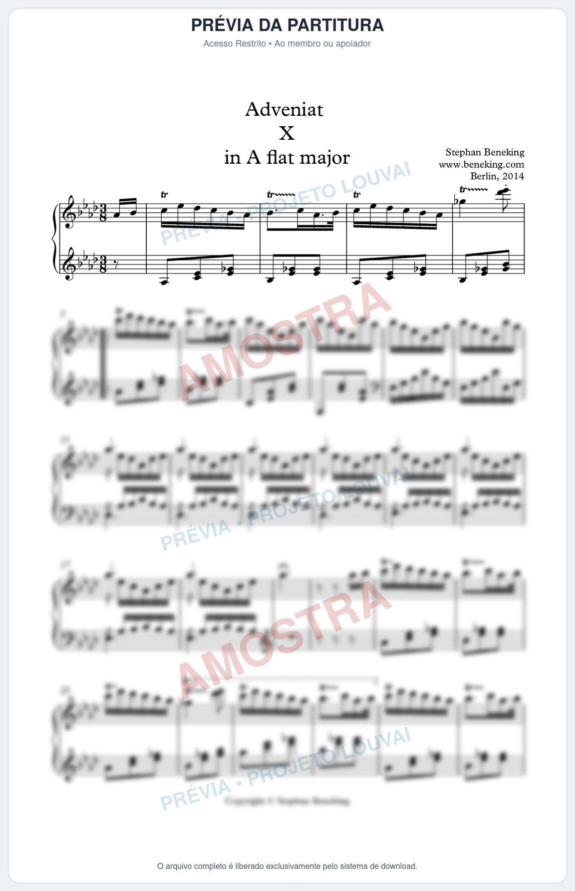 Prévia protegida da primeira página da partitura Partitura para Piano - Adveniat nª10 em Ab - Stephan Beneking - Músicas Eruditas