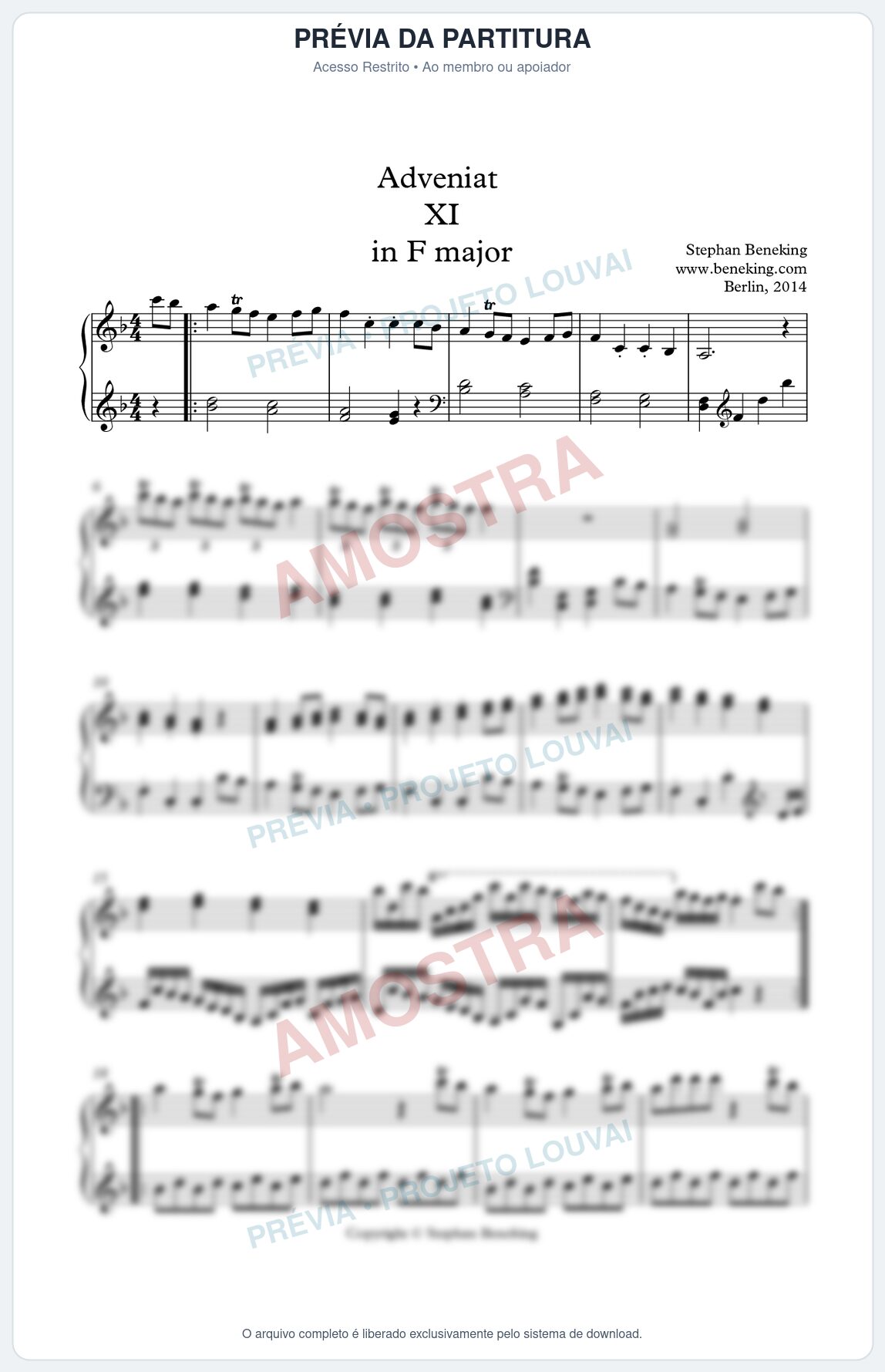 Prévia protegida da primeira página da partitura Partitura para Piano - Adveniat nª11 em Fm - Stephan Beneking - Músicas Eruditas