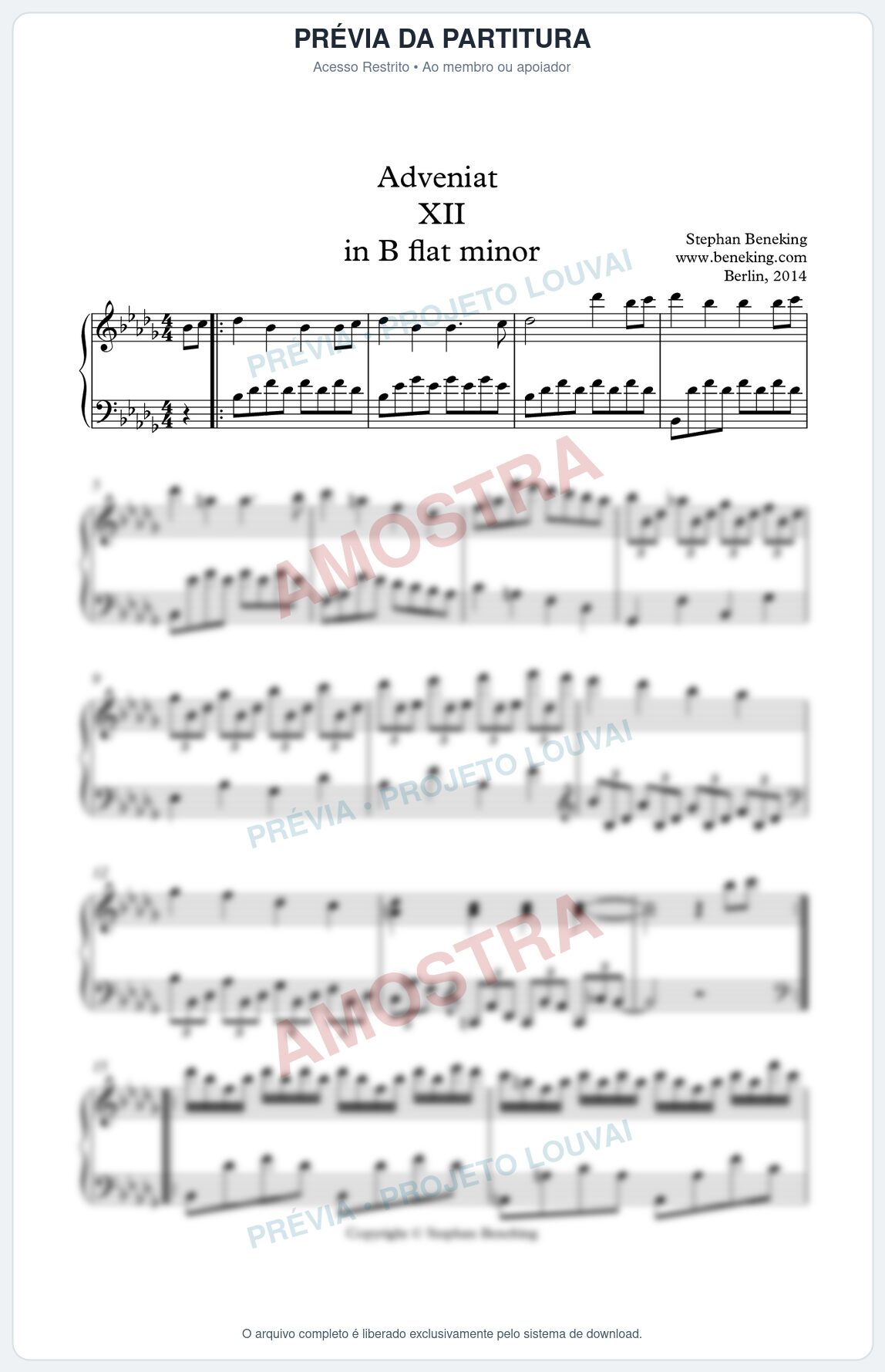 Prévia protegida da primeira página da partitura Partitura para Piano - Adveniat nª12 em Bbm - Stephan Beneking - Músicas Eruditas
